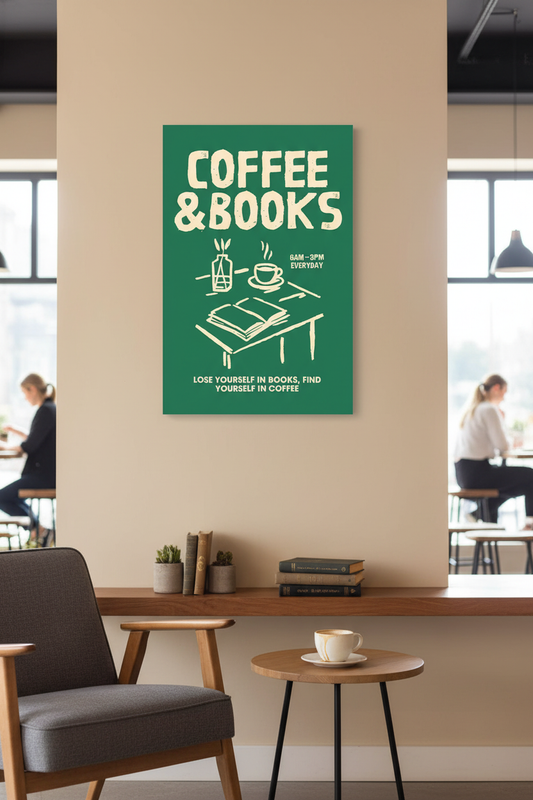 Kahve Kitap Keyfi Kanvas Tablo