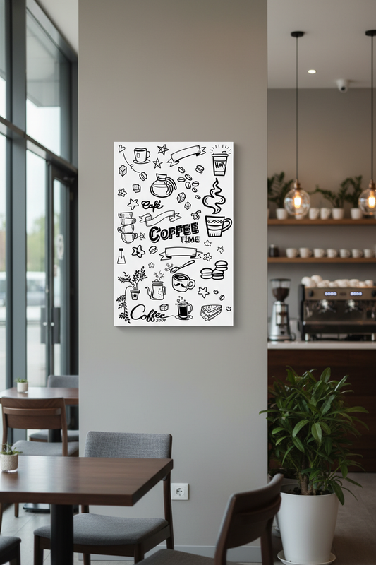 Kahve Molası Doodle Kanvas Tablo