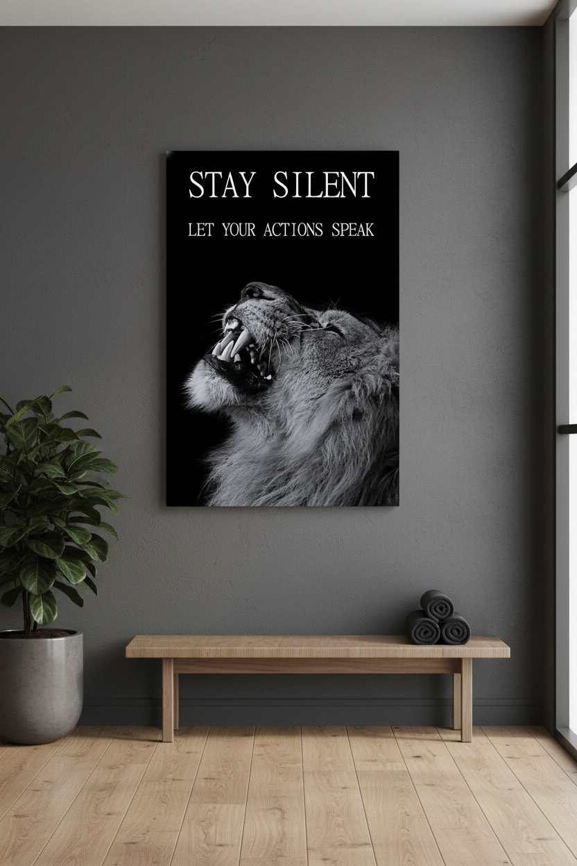 Sessiz Kal, Hareketlerin Konuşsun | Aslan Gücü Kanvas Tablo