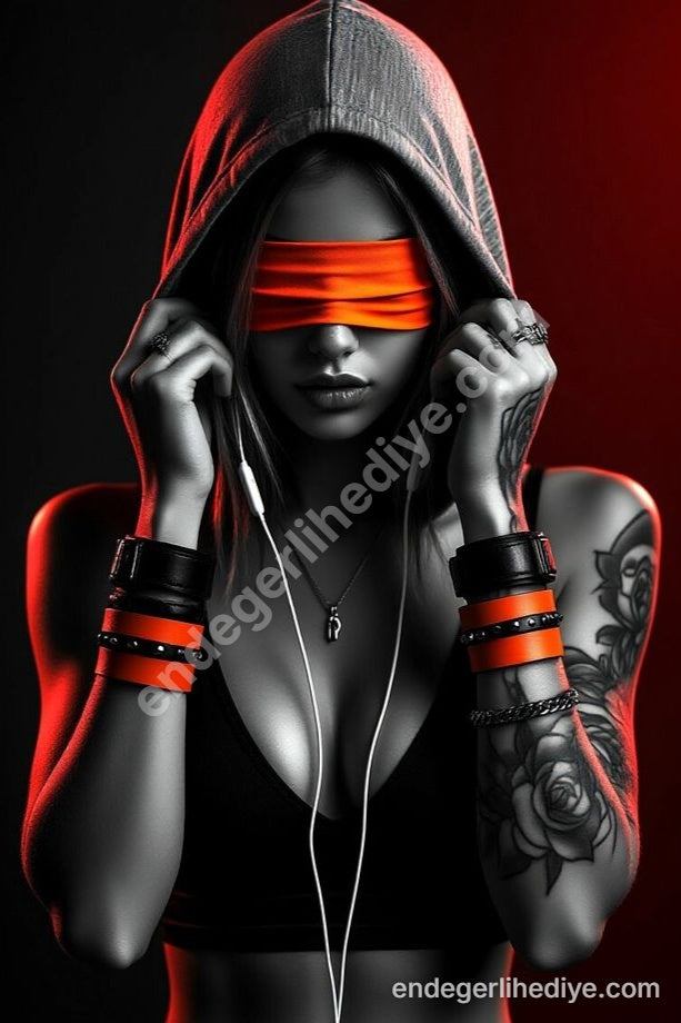 Gizemli Ritim: Kırmızı Işık ve Kapüşonlu Kız Kanvas Tablo