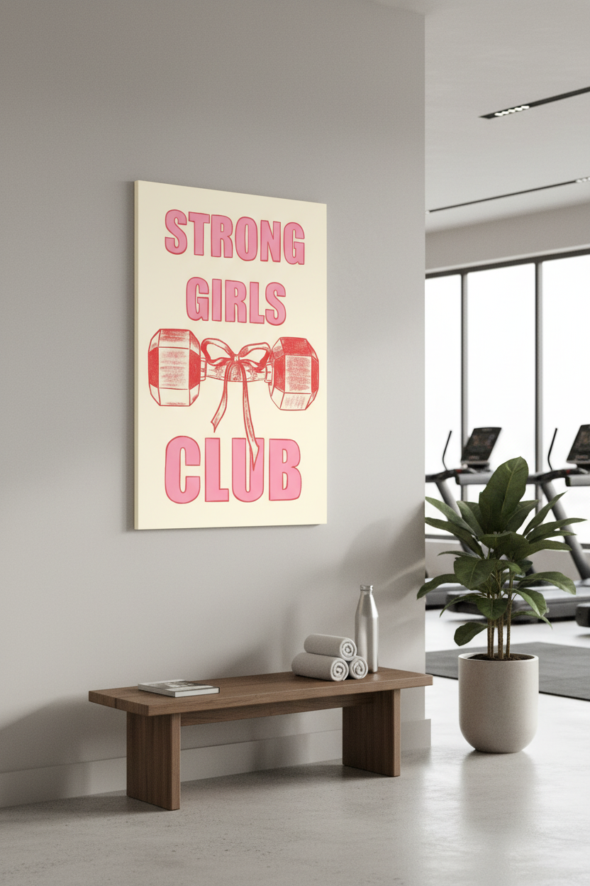 Güçlü Kızlar Kulübü: Pembe Barbell Temalı İlham Veren Kanvas Tablo