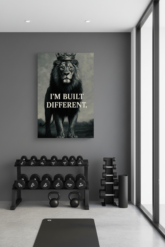 Taçlı Aslan "I'M BUILT DIFFERENT" Motivasyon Kanvas Tablosu