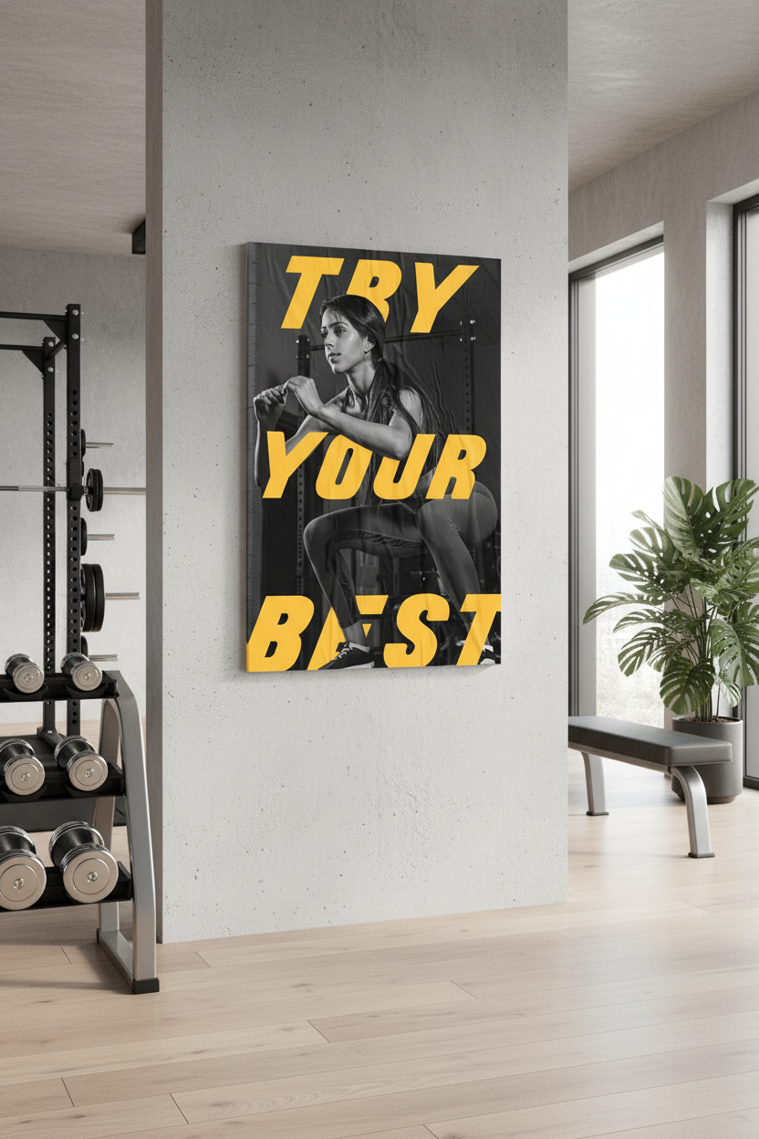 Zirveye Ulaşan Güç: 'Try Your Best' Spor Kanvas Tablo