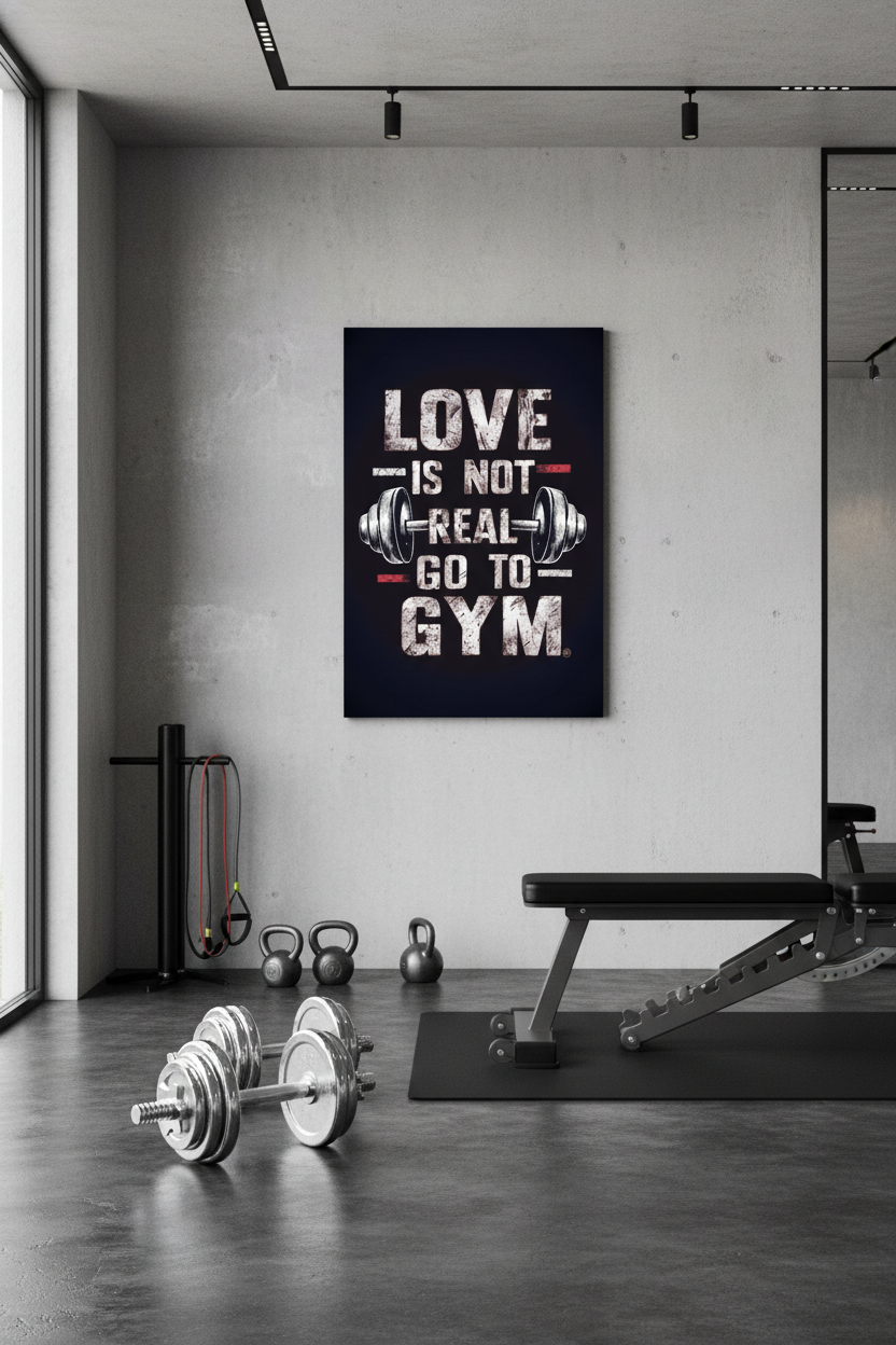 Aşk Gerçek Değil: Gym Motivasyon Kanvas Tablo