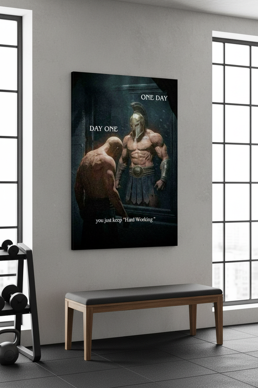 Day One One Day: Spartan Motivasyon Kanvas Tablosu