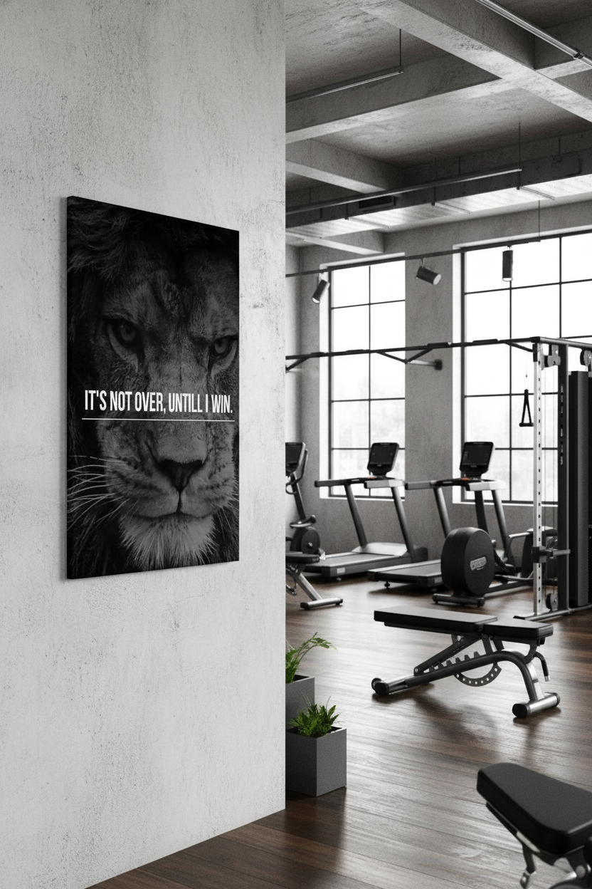 Aslan Gücü Motivasyon Kanvas Tablo: Pes Etme Ruhu