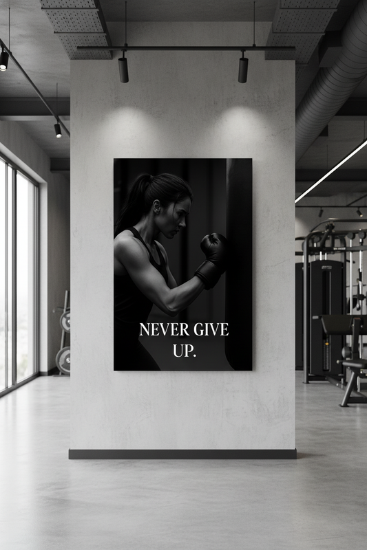 Asla Pes Etme: Boksör Kadın Motivasyon Kanvas Tablo