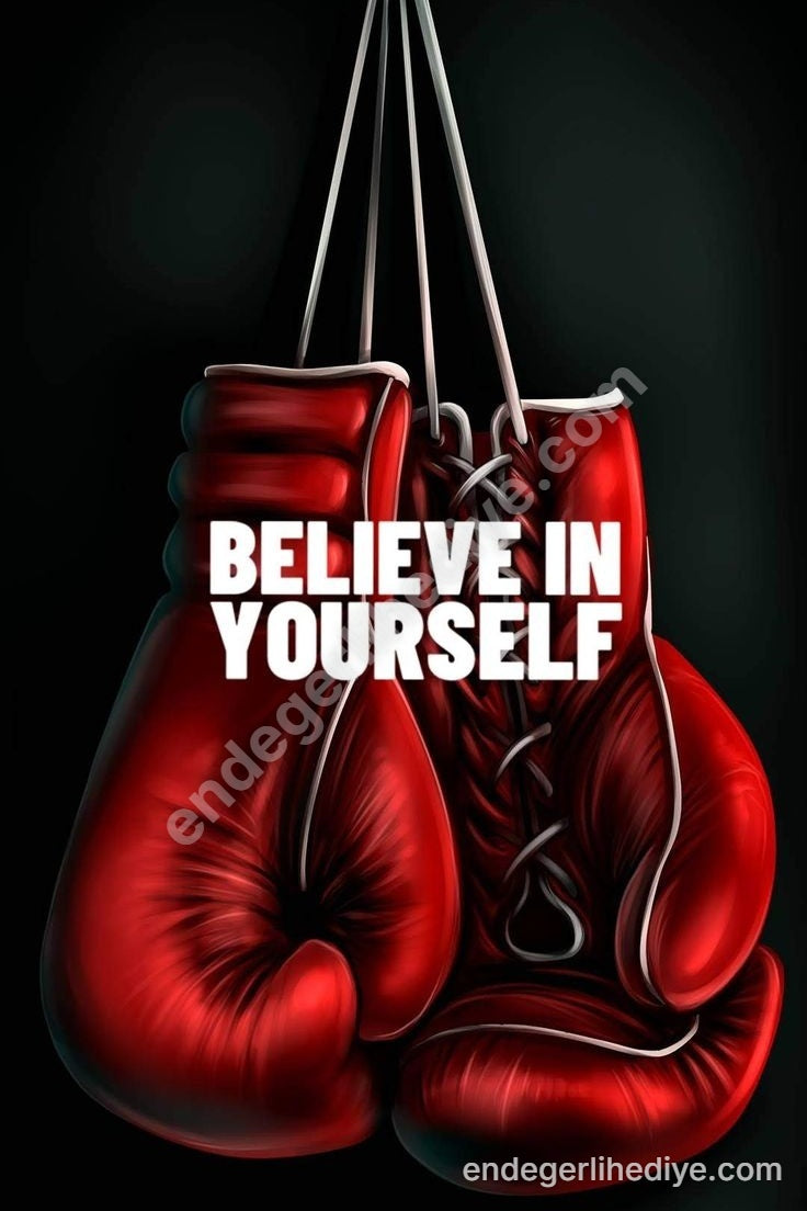 İnan Kendine: Kırmızı Boks Eldivenleri Motivasyon Kanvas Tablo