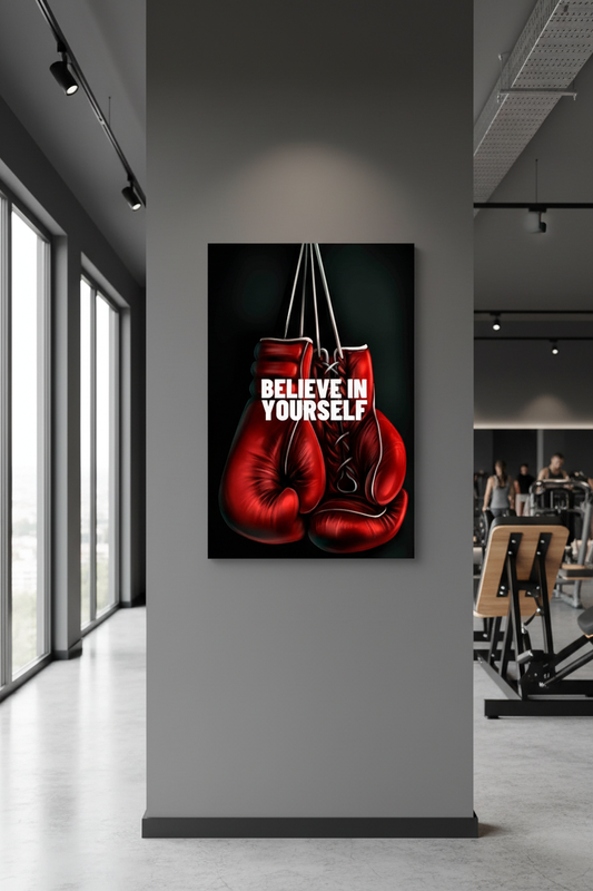 İnan Kendine: Kırmızı Boks Eldivenleri Motivasyon Kanvas Tablo