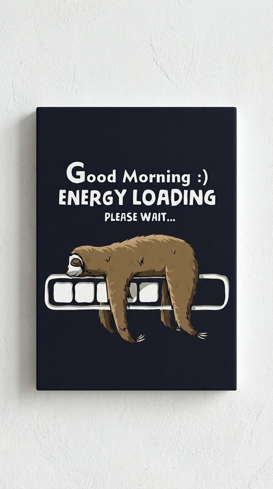 Energy Loading Sloth – Eğlenceli Kafe Kanvas Tablo